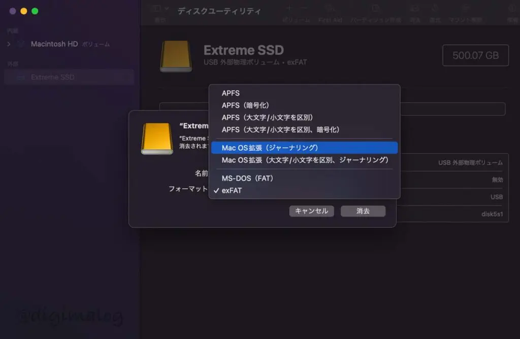 SanDisk SSD 外付け2TB exFATフォーマット