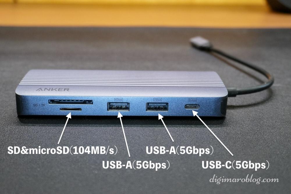 Anker USB-C ハブ (10-in-1, Dual Display)の各種ポート